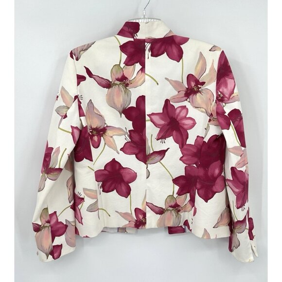 AUSTIN REED jacket blazer floral cotton stretch poplin open front colorful 8 - Picture 4 of 6